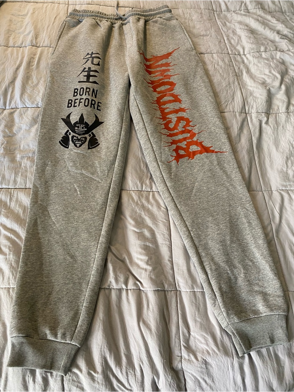 Gray Graphic Jogger Sweatpants with Red Accent